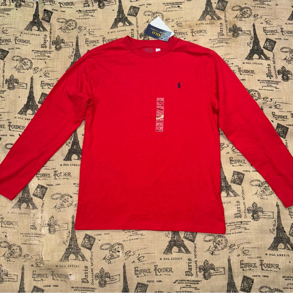 Polo Ralph Lauren NWT! Boy's Red Cotton Long-Sleeve Tee Size L/G (14-16)